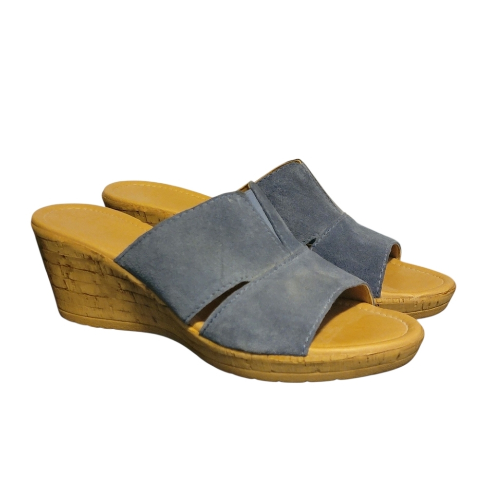 A. Giannetti Blue Suede Cork‎ Wedge 9.5M